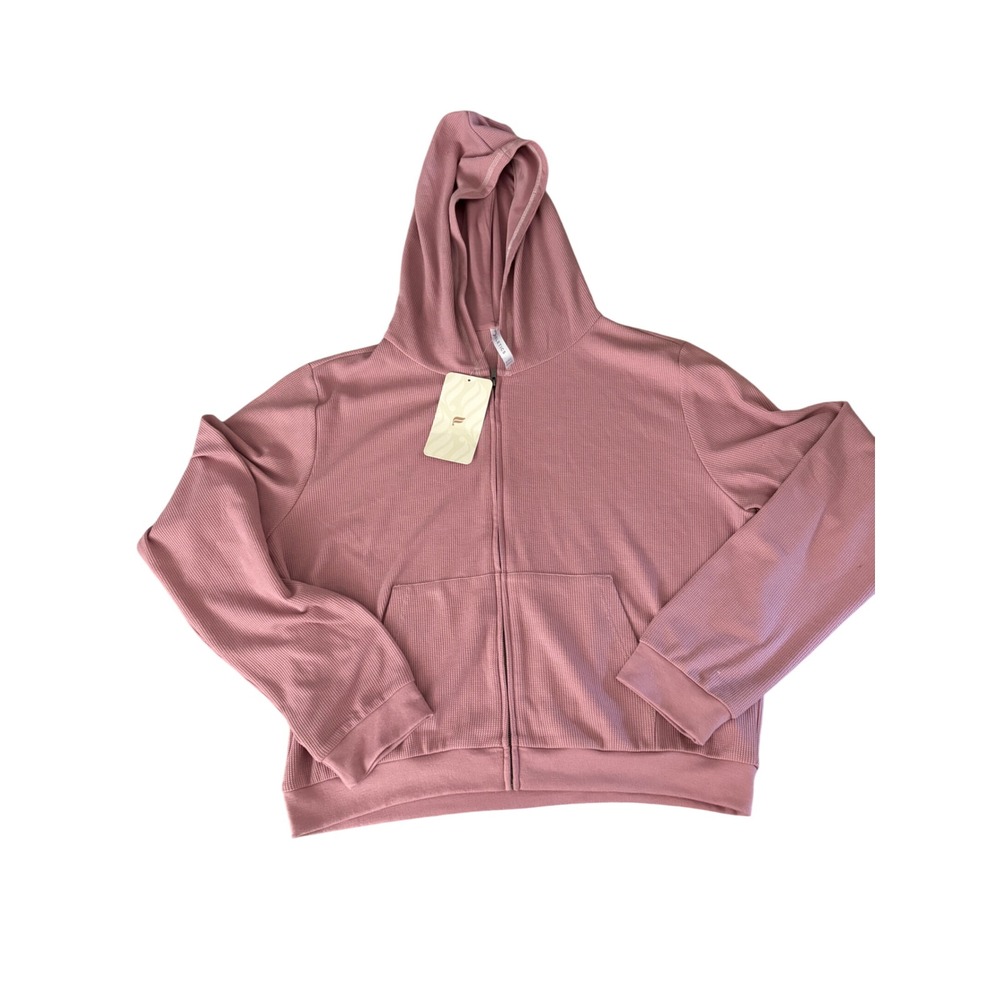 Fabletics Womens XXL Waffle Knit Full Zip Hoodie Mauve Pink Thermal NEaw‎